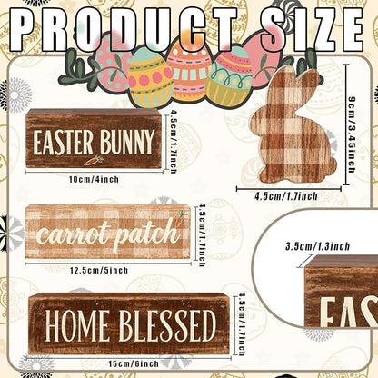 Easter Decorations - Easter Bunny Tiered Tray Decor Set - Wooden Carrot Patch Tabletop Decoration - Rustic Farmhouse Spring Home Decor Indoor for Tiered Tray Shelf Mantel Coffee Table Gift - Spring Home Decor for Living Room, Kitchen Counter
