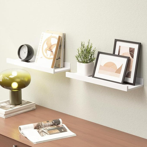 Floating Shelves Wall Mounted Set of 2, Modern White Shelves for Bedroom, Nursery Shelves with Lip, Display Picture Ledge Shelf for Wall Decor Living Room Bathroom Kitchen - White