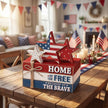 Geelin 4 Pcs Memorial Day Patriotic Wooden Book Stack Decorations, Tabletop Book Sign Ornaments with American Flag Stars, Rustic Red White Blue Tiered Tray Decor for Home, Office, Independence Day