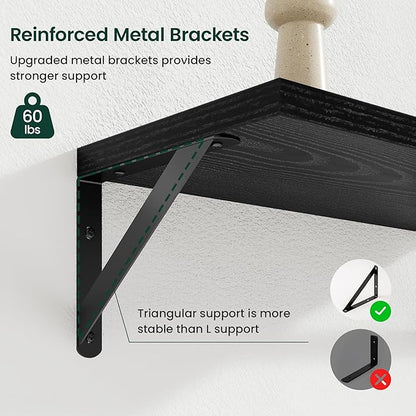 Floating Shelves, 8 Inch Deep Rustic Wood Wall Storage, 36W x 8D Wall Shelves Set of 2, Heavy Duty Metal Brackets, Industrial Book Shelf for Living Room, Kitchen, Bathroom, Bedroom, Black