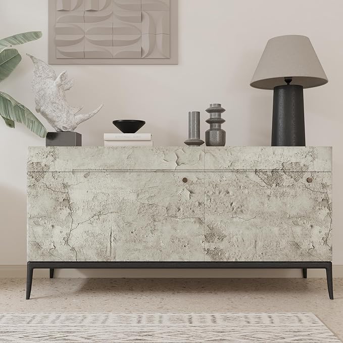 VEELIKE 15.7''x118'' Old Cracked Beige Concrete Wallpaper Peel and Stick Removable Industrial Wallpaper for Bedroom Living Room Accent Wall Self Adhesive Concrete Contact Paper for Countertops Walls