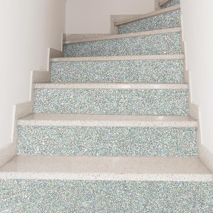 CHIHUT Holographic Silver Glitter Wallpaper Stick and Peel for Walls Self Adhesive Glitter Stick on Wallpaper for Bedroom Sparkle Fabric Glitter Contact Paper for Cabinets Shelf Liner 15.7''x100''