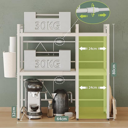 NETEL Expandable Microwave Stand,3 Tier Metal Kitchen Countertop Organizer Shelves with Paper Towel and Chopping Board Holder,Microwave Shelf,Microwave Oven Rack,110lbs Weight Capacity,White