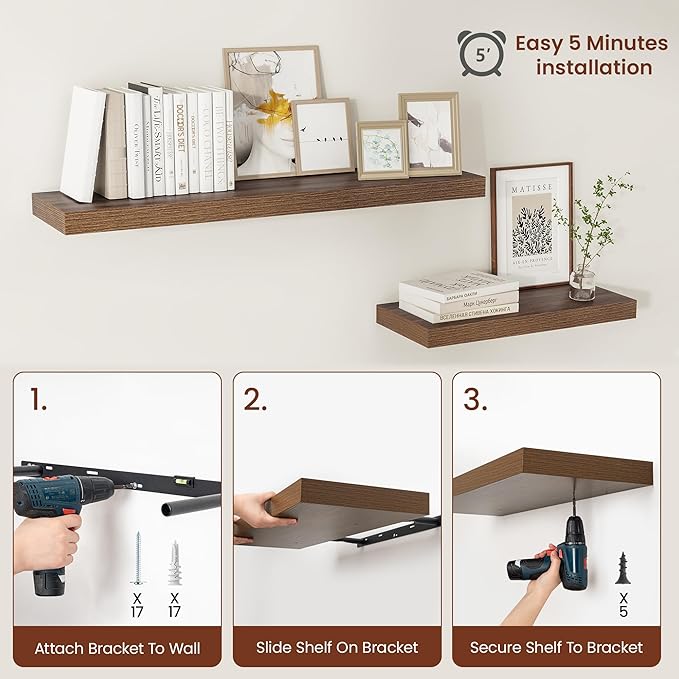 Vivelove 12 Inch Deep Floating Shelves for Wall, 24