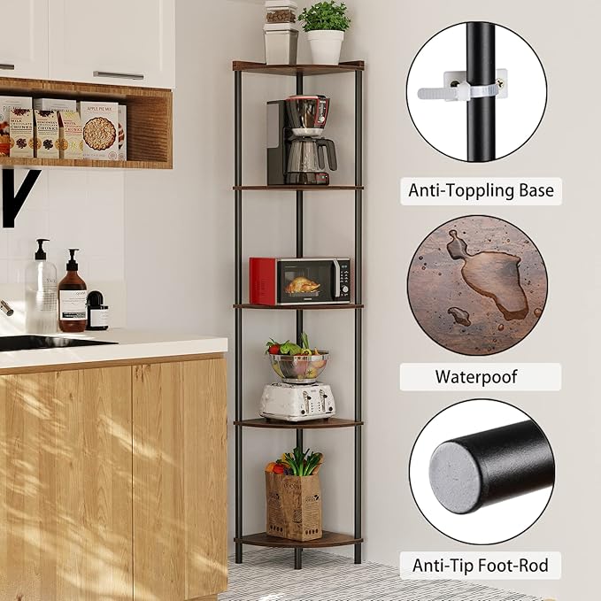 SUNMORY 5 Tier Corner Shelf Stand,Industrial 65