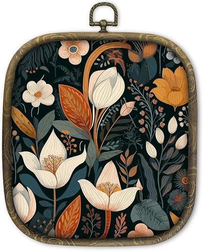 KSDUT Vintage Floral Wall Art Decor - Botanical Neutral Mid Century Modern Wall Art Canvas Frame Hanging Prints, Flower Landscape Square Wall Art Decor for Bathroom Home Gallery Decorations 6.5"x5.7"