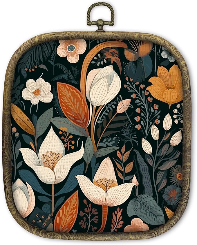 KSDUT Vintage Floral Wall Art Decor - Botanical Neutral Mid Century Modern Wall Art Canvas Frame Hanging Prints, Flower Landscape Square Wall Art Decor for Bathroom Home Gallery Decorations 6.5"x5.7"