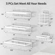 5 Pack Shower Caddy Organizer Rack Shelf for Inside Shower, Self Adhesive Wall Storage Basket Rustproof Stainless Steel Shampoo Holder Bathroom Accessory Decor Set, White