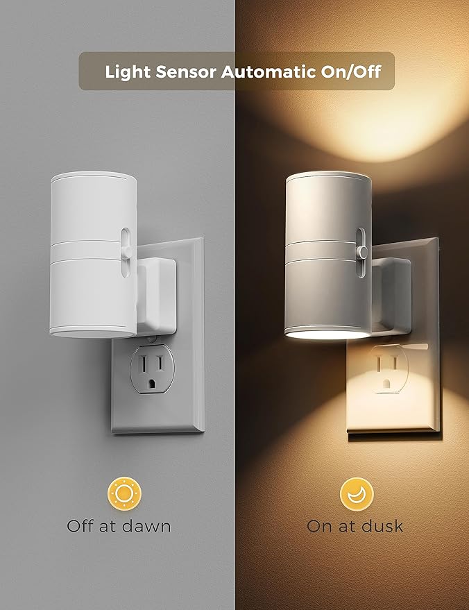 L LOHAS LED 4X Night Light Plug in, LOHAS Modern Night Light with Light Sensor, 0-100LM, Soft White 3000K, Dimmable Night Lights with White Shade for Hallway Bedroom Stairway