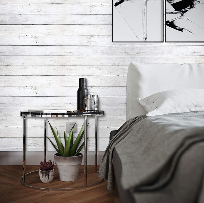39.37 ft x17.7 in White Wood Peel and Stick Wallpaper White Wall Paper Removable Vintage Wood Plank Contact Paper Self Adhesive Decorative Wall Covering Vinyl Film Roll