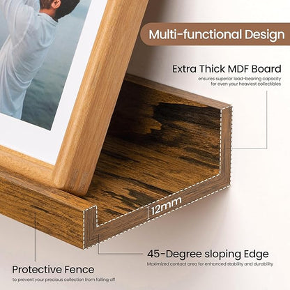 Fun Memories Picture Ledge Shelf, 32 Inch Floating Shelves Set of 2, Large Nursery Book Shelves for Toys Storage, Kids Bookshelf Wall Mounted for Wall Decor Books Photo Frames, Rustic Brown