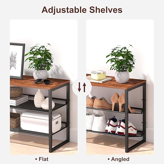 Shoe Rack Organizer - Sturdy Steel Shoe Organizer for Closet Entryway with Spacious Top and Strong Mesh Shelves Industrial Style Standing Storage Shelves (3-Tier 11.8
