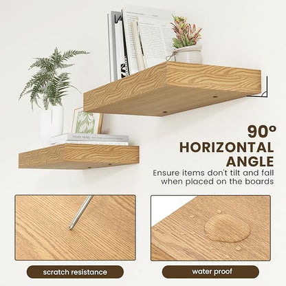 Deep Floating Shelves | 24 Inch Oak Floating Shelves Set of 2 | 12 Inch Deep Rustic Wood Shelves for Wall | 24" W x 12" D Oak Shelves for Living Room Bathroom Laundry Room Kitchen