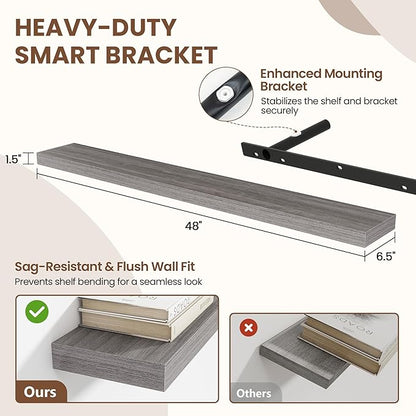 48 Inch Floating Shelves for Wall 1 Pack, 48" Wall Shelves for Books, Storage, Decor, Wall Mounted Floating Shelf with Invisible Brackets for Kitchen, Living Room, Gray