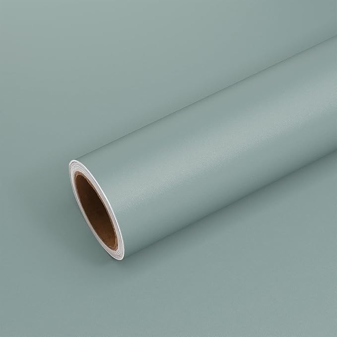 VEELIKE 15.7''x118'' Dusty Blue Wallpaper Peel and Stick Removable Blue Contact Paper for Cabinets Walls Waterproof Self Adhesive Light Blue Wall Paper for Bedroom Bathroom Kitchen Countertops Shelf