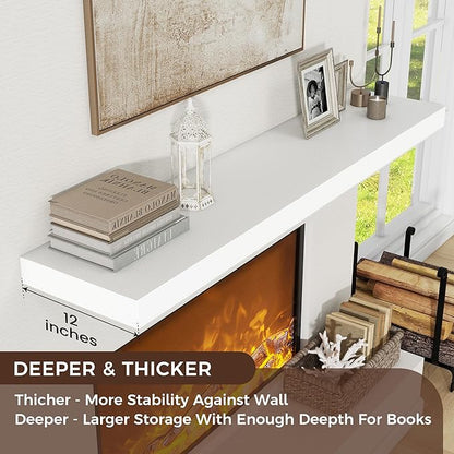 Floating Shelves for Wall, 48 Inch Wide x 12 Inch Deep Floating Shelves, Long Wood Floating Wall Shelf Shelves for Living Room Bathroom Bedroom Kitchen Home - (White, 48" W x 12" D x 2" H)