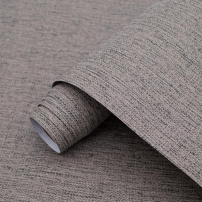 Yancorp 10ft Textured Fabric Wallpaper Faux Grasscloth Light Brown Peel and Stick Self-Adhesive Linen Removable Wallpaper Cabinets Counter Top Liners