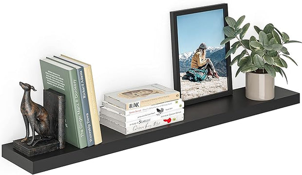 Ballucci Floating Shelf, 48" Wood Wall Shelf with Invisible Brackets for Bathroom, Living Room, Bedroom, Kitchen, Nursery, 8" Deep, Black