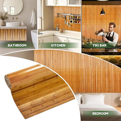 Natural Bamboo Wall Panel for Interior Wall Decor 46 X 96 in Pole Wrap Wainscoting Wood Paneling for Living Room Kitchen Bedroom Office Bar