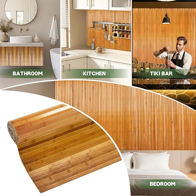 Natural Bamboo Wall Panel for Interior Wall Decor 46 X 96 in Pole Wrap Wainscoting Wood Paneling for Living Room Kitchen Bedroom Office Bar
