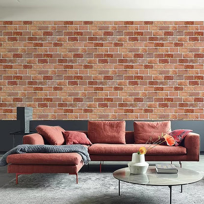 JiffDiff Brick Wallpaper Peel and Stick, Removable Vintage Self Adhesive Wallpaper Renter Friendly Textured Stick on Wallpaper Contact Paper （17.3" x 800" Red Brick）