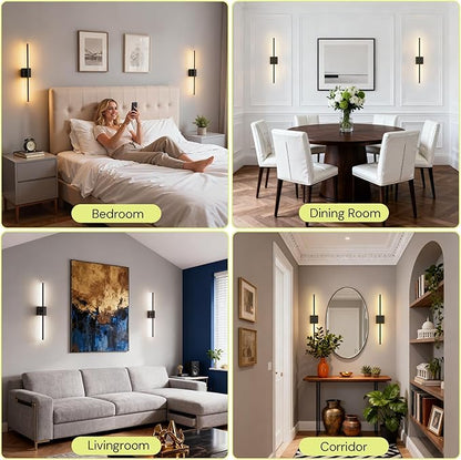 L LOHAS LED Battery Operated Wall Sconces Set of 2, Battery Wall Sconce 10000mAh, Black Rechargeable Sconces 3CCT, 28.1 Inch Wireless Wall Lights, Sconce Wall Decor for Bedroom, Living Room