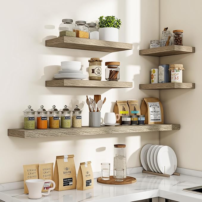 24 Inch Floating Shelves, 3D Textured Wood Grain, 24