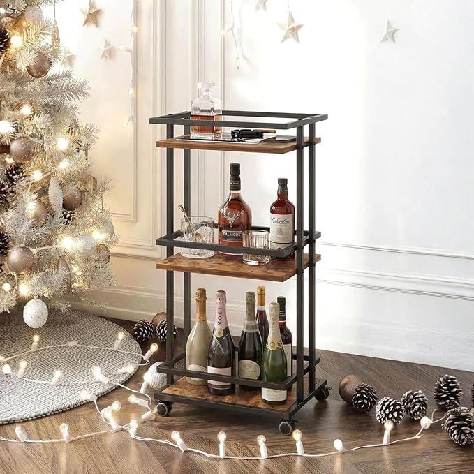 Bar Carts for the Home with Wheels, 3 Tier Beverage Bar Cart with Storage Shelves, Coffee Bar Cabinet for Your Home Entertainment