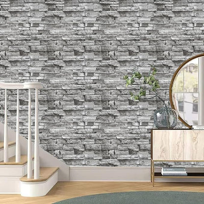 Yancorp 32.8ft Peel and Stick White Grey Wallpaper Stone Brick Wallpaper Self-Adhesive Backsplash Decorative Wallpaper Wall Covering…