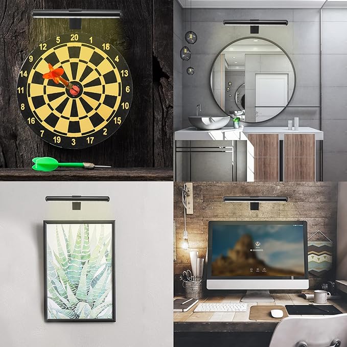 Wireless Picture Light Battery Operated,Rechargeable Painting Light with Remote Control,Metal Art Display Lamp,3 Modes,Dimmable Dartboard Light with Timer for Frame Picture Gallery,300LM