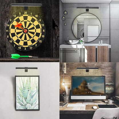 Wireless Picture Light Battery Operated,Rechargeable Painting Light with Remote Control,Metal Art Display Lamp,3 Modes,Dimmable Dartboard Light with Timer for Frame Picture Gallery,300LM