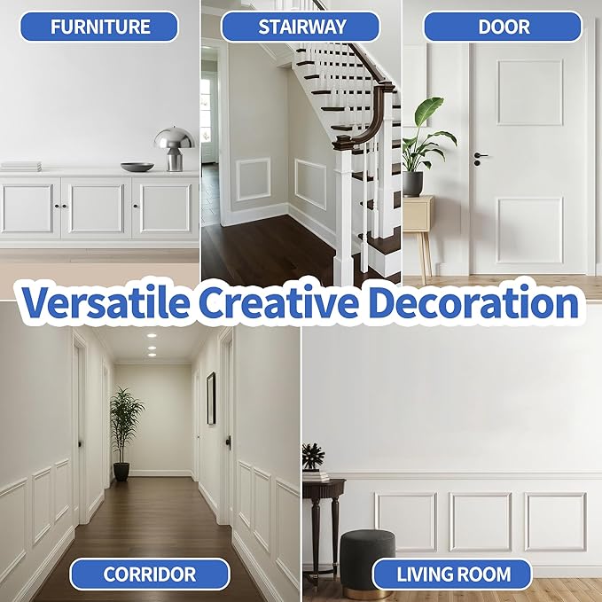 KESHWELL 6 Set Premade Accent Wall Panels, Molding Kit for Interior Wall Decor,Pre-Cut Wainscoting Accent Panels Picture Frame,3D Wall Panels Molding Trim for Home Decor (6 Set,24 X 24 INCH)