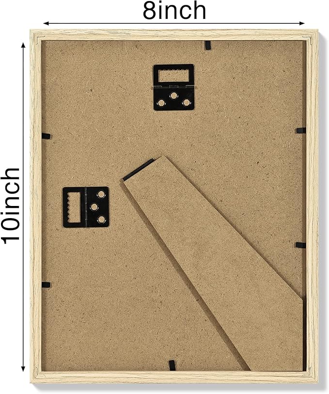 Vittanly 8x10 Picture Frame Set of 4, Display Pictures 5x7 with Mat or 8x10 without Mat, Engineered Wood with Shatter Resistant Plexiglass, Wall Gallery Photo Frames for Wall or Tabletop, Natural