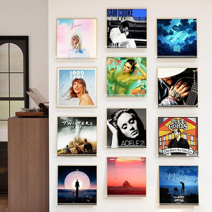 12 Pack Vinyl Record Shelf Wall Mount, 12-Inch Clear Acrylic Album Storage Holder, Floating Display Shelves for Wall Decor, Magazine Shelf, Kids Bookshelf, Suitable for Bedroom, Living Room