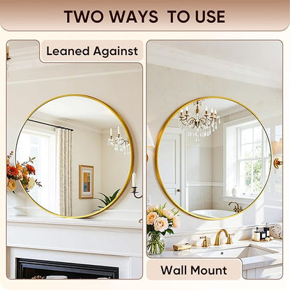 Antok Wall Mirror, 24"x24" Bathroom Vanity Mirror, Anti-Rust HD Tempered Glass, Wall Mounted Mirrors for Living Room, Entryway, Gold Frame, Round