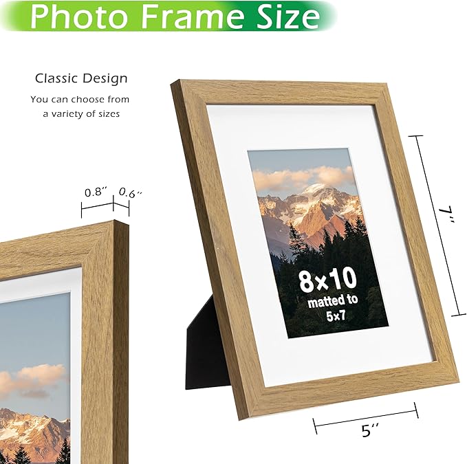 FrameWorks 2-Pack, 8x10 Matted to 5x7 Picture Frame, Golden Oak – Classic Wooden Photo Frame with Tempered Glass, Modern Matte Finish for Prints, Posters, Certificates & Wall Decor – Gallery-Ready