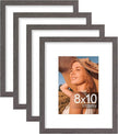 Vittanly 8x10 Picture Frames Set of 4, Display Pictures 5x7 with Mat or 8x10 without Mat, Gallery Frame Set for Wall or Tabletop Display, Engineered Wood with Shatter Resistant Plexiglass, Dark Grey