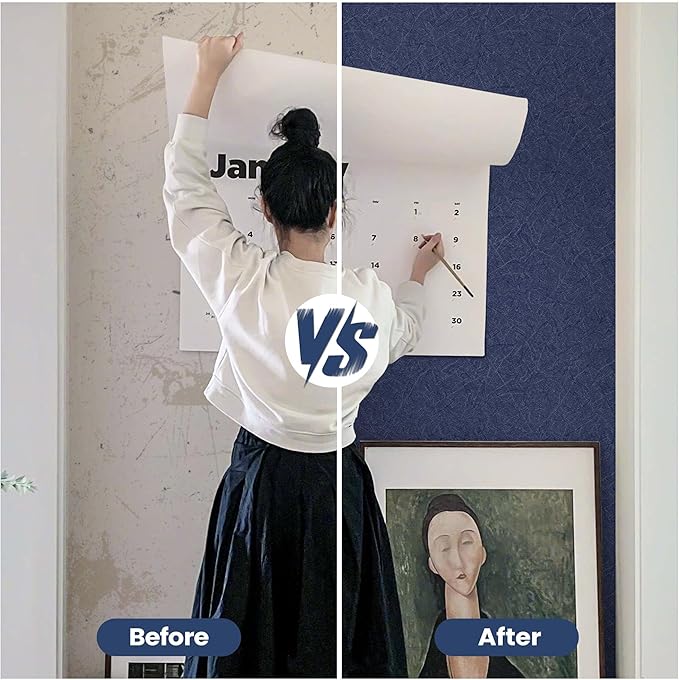 Dark Blue Peel and Stick Wallpaper Roll - Removable Waterproof Self Adhesive Contact Paper - Silk Boys Wall Covering Poster Board - Kitchen Countertop Vinyl Wrap for Bathroom Cabinet 15.7x196.8