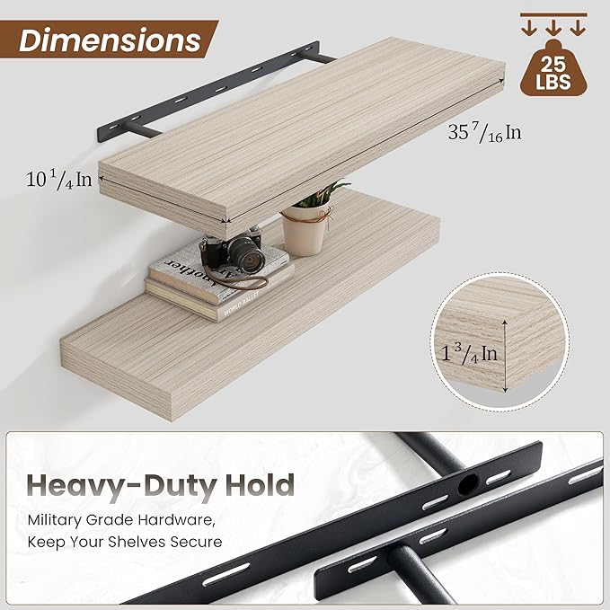 Heimlove 36 Inch Floating Shelves for Wall,Thicker and Deeper Wall Shelves Mounted Storage & Display Wood Shelf,Hanging Shelf for Bedroom Living Room Kitchen Office,Set of 2，Grey