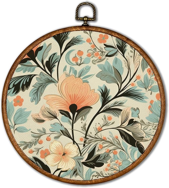 KSDUT Flower Wall Art Decor - Boho Botanical Neutral Rustic Wall Art Canvas Frame Hanging Prints, Vintage Landscape Round Wall Art Decor for Home Farmhouse Decorations 10"x10"