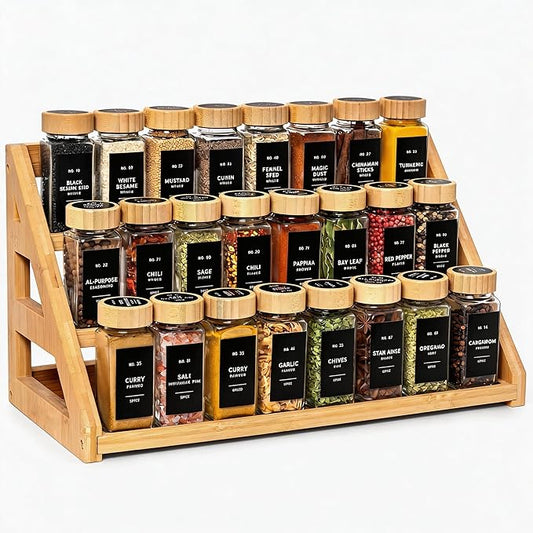 Bamboo Spice Rack - 3 Tier Spices Rack Kitchen Cabinet Organizer for Kitchen, Countertop Seasoning Storage Organizer Shelf.