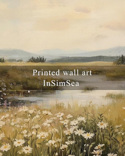 InSimSea Framed Canvas Wall Art, Vintage Floral Wildflower Field Prints Wall Decor for Living Room, Small Retro Landscape Painting Farmhouse Decorations for Bedroom Shelf Gift, 8x10inch