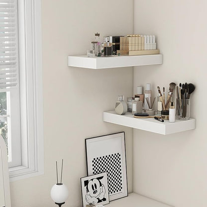 Deep Floating Shelves | 24 Inch White Floating Shelves Set of 2 | 12 Inch Deep Rustic Wood Shelves for Wall | 24" W x 12" D White Shelves for Living Room Bathroom Laundry Room Kitchen