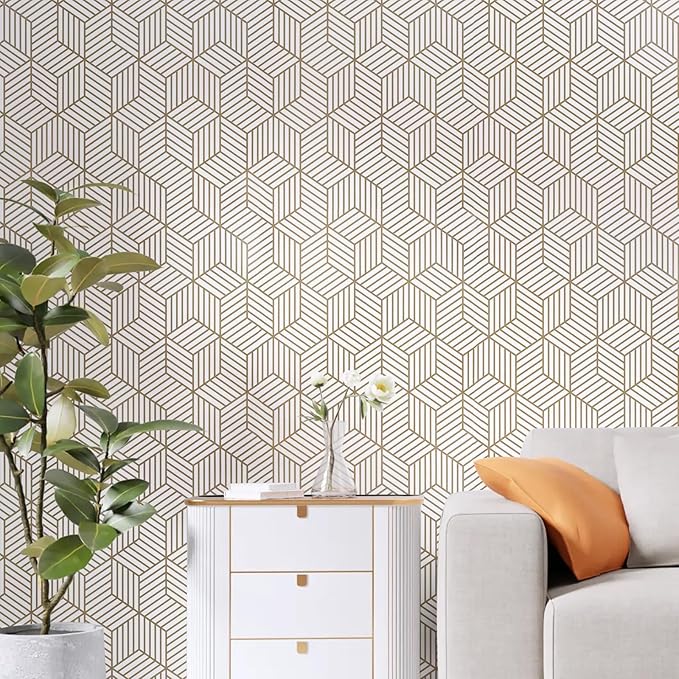 WENMER Geometric Hexagon Peel and Stick Wallpaper - 17.7 Inch x 472 Inch, Removable Self-Adhesive Vinyl Film for Bedroom, Bathroom, Shelf, Cabinet, Drawer