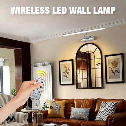 Picture Light, 16 inches Art Light with Remote, Wireless Picture Lights for Wall, Full Metal Battery Painting Lighting for Artwork, Gallery,Mirror (Chrome)