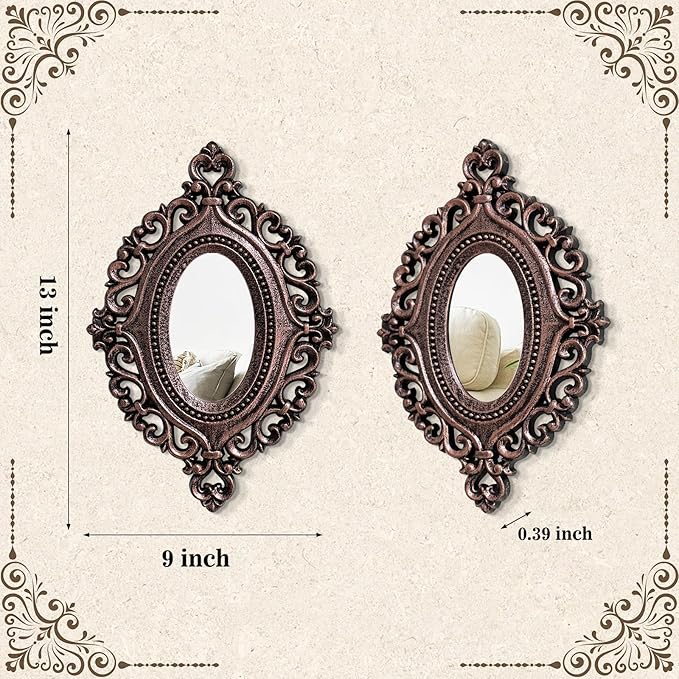 ZEXUIRU Set of 4 Wooden Rustic Wall Mirror Vintage Style Decorative Entry Mirror Farmhouse Wall Decoration for Living Room Bedroom Bathroom Kitchen
