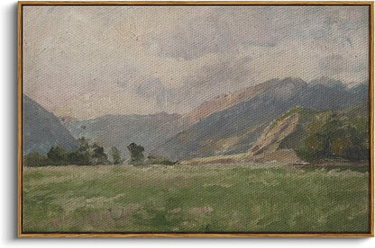 InSimSea Framed Canvas Wall Art Vintage Decor, Prairie Mountain Landscape Paintings, Large Prints, Farmhouse Decor, Natural Scenery Hanging Wall Decorations for Living Room Bedroom, 24"x36"