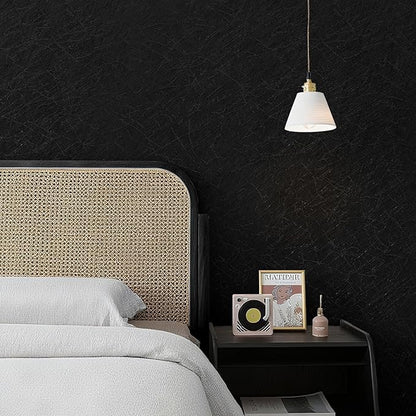Kitico 17" x 196" Black Silk Wallpaper Peel and Stick, Embossed Textured Self Adhesive Wallpaper, Contact Paper Removable Waterproof Kitchen Vinyl Wrap Cabinet Furniture Textured Renter Friendly Wall