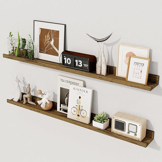 Axeman 36 Inch Floating Shelves | Picture Ledge Shelf Set of 2 | Rustic Brown Wall Shelves with Lip | Brown Picture Shelf for Wall with Ledge | Photo Ledges 36 Inch