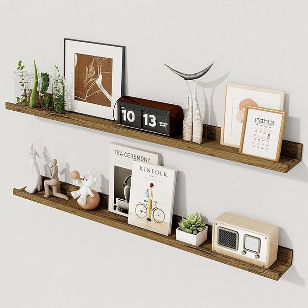 Axeman 36 Inch Floating Shelves | Picture Ledge Shelf Set of 2 | Rustic Brown Wall Shelves with Lip | Brown Picture Shelf for Wall with Ledge | Photo Ledges 36 Inch